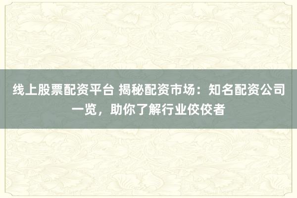 线上股票配资平台 揭秘配资市场：知名配资公司一览，助你了解行业佼佼者