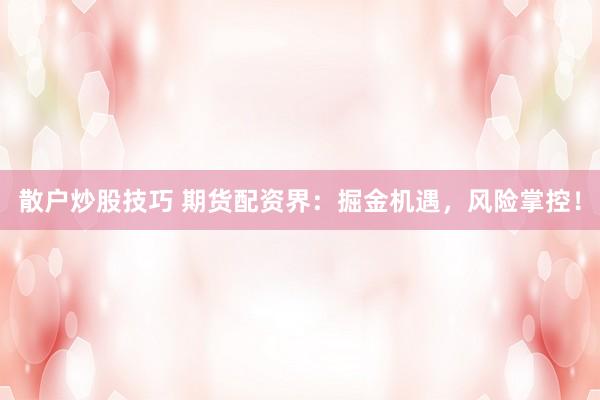 散户炒股技巧 期货配资界：掘金机遇，风险掌控！
