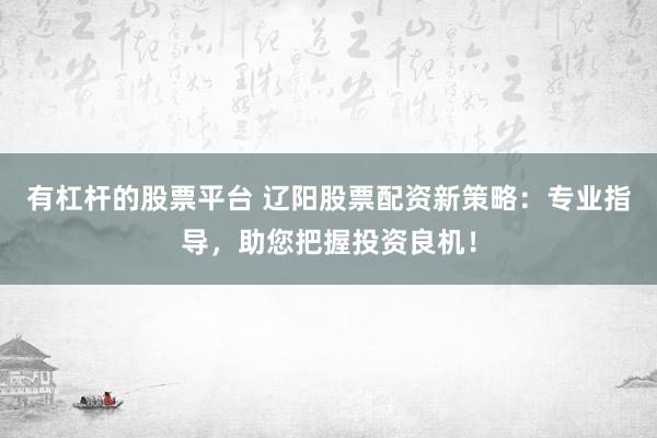 有杠杆的股票平台 辽阳股票配资新策略：专业指导，助您把握投资良机！