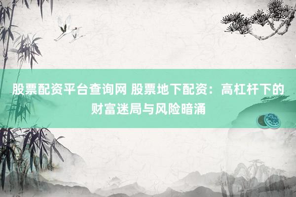 股票配资平台查询网 股票地下配资：高杠杆下的财富迷局与风险暗涌