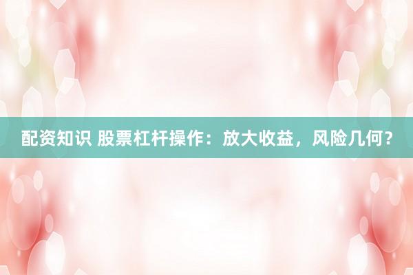 配资知识 股票杠杆操作：放大收益，风险几何？