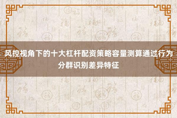 风控视角下的十大杠杆配资策略容量测算通过行为分群识别差异特征