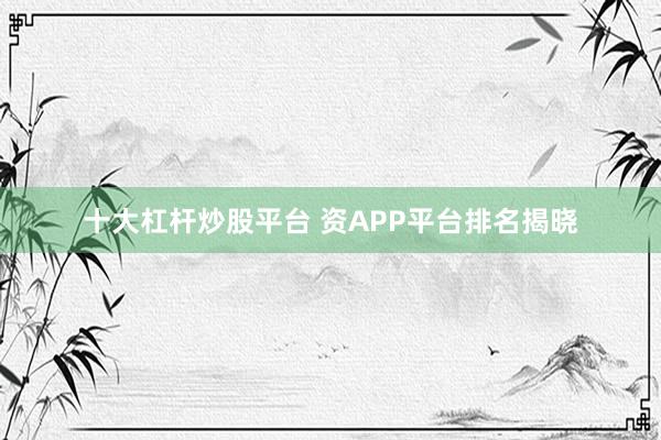 十大杠杆炒股平台 资APP平台排名揭晓