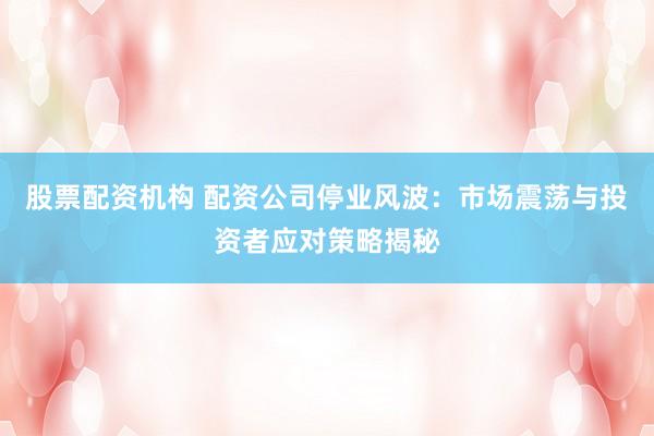 股票配资机构 配资公司停业风波：市场震荡与投资者应对策略揭秘