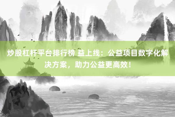 炒股杠杆平台排行榜 益上线：公益项目数字化解决方案，助力公益更高效！
